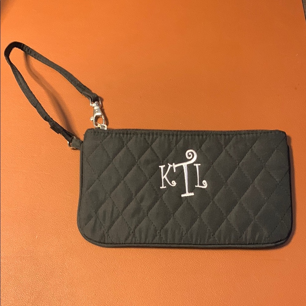 Quilted Black Wristlet Wallet with Monogram